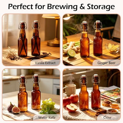 KEYWING 12oz Amber Swing Top Glass Bottles, 12 Pack Beer Bottles with Airtight Lids, Flip Top Glass Bottles for Kombucha, Fermentation, Vanilla Extract, Ginger Beer, Kefir, Wine, Liqueur - size: 12oz 12 pack
