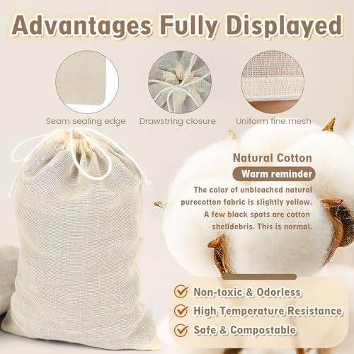 Reusable Muslin Tea Bags: 30pcs 200-mesh Cotton Sachet Bags with Drawstring Boil-Safe for Cooking Soup -3 * 4in & 4 * 6in Spice Bags for Bathing Unbleached