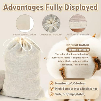 Reusable Muslin Tea Bags: 30pcs 200-mesh Cotton Sachet Bags with Drawstring Boil-Safe for Cooking Soup -3 * 4in & 4 * 6in Spice Bags for Bathing Unbleached