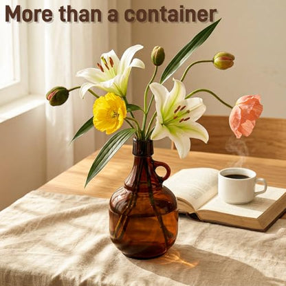 3 Pack 34OZ Amber Glass Bottle, Swing Top Home Brewing Beer Jar, Glass Gallon Jugs with Airtight Rubber, Reusable Leak-proof Container for Kombucha, Beverage, Oil, Vinegar