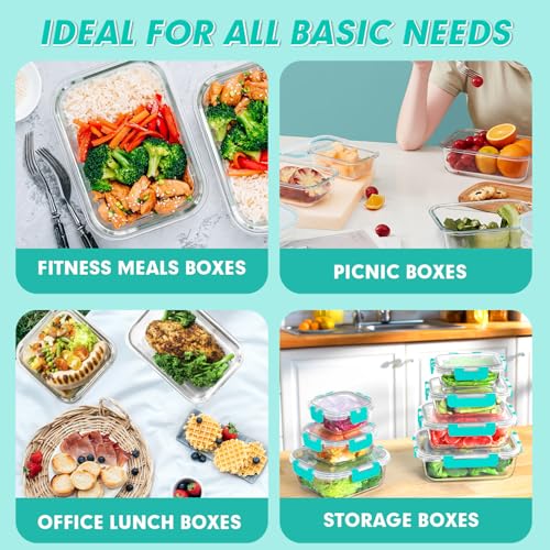 VERONES 30 Pieces Glass Meal Prep Containers Set, Stackable Glass Food Storage Containers with Lids-Airtight Lunch Containers，for Microwave, Oven, Freezer & Dishwasher,Green - color: Green-30