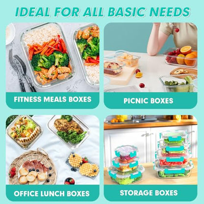 VERONES 30 Pieces Glass Meal Prep Containers Set, Stackable Glass Food Storage Containers with Lids-Airtight Lunch Containers，for Microwave, Oven, Freezer & Dishwasher,Green - color: Green-30