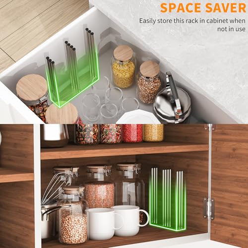 Foldable Baby Bottle Drying Rack-10 Poles Water Bottle Organizer for Cups,Travel Mugs,Silicone Bags- Collapsible Stainless Steel Bottle Rack Dryer (Silver) - color: Silver