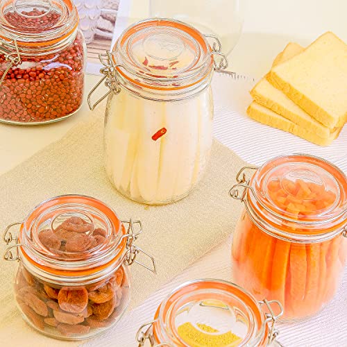 Hovico 25 oz Glass Jars With Airtight Lids And Leak Proof Rubber Gasket,Wide Mouth Mason Jars With Hinged Lids For Kitchen Canisters 750ml, Glass Storage Containers - color: 25oz*4-Round