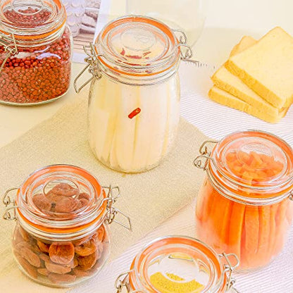Hovico 25 oz Glass Jars With Airtight Lids And Leak Proof Rubber Gasket,Wide Mouth Mason Jars With Hinged Lids For Kitchen Canisters 750ml, Glass Storage Containers - color: 25oz*4-Round