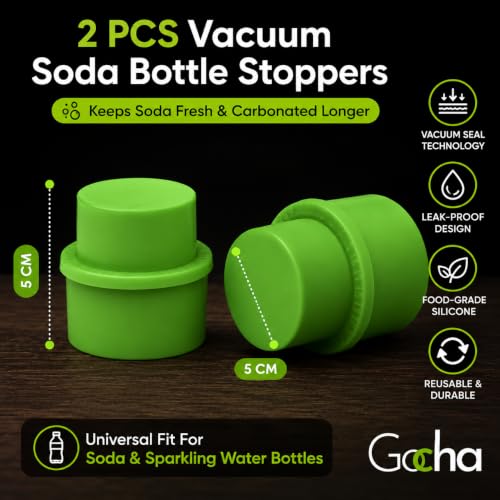 GOCHA 2 PCS Vacuum Soda Bottle Stoppers, Silicone Fizz Keeper Caps, Carbonation Preserver for Soda, Sparkling Water, Soft Drinks & Beer Bottles, Reusable Leak Proof Bottle Sealer | (Green) - color: Green