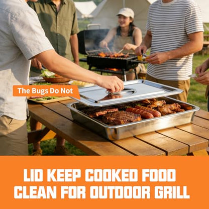 5-Piece Grill Carry System, Thickened Stainless Steel Grill Prep Trays for BBQ and Oven Use with Oil Drain Rack, Marinade Container with Lid, Nested Storage, Grilling Prep and Serve Trays