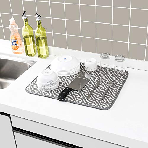 Dish Drying Mat for Kitchen 2 Pack, Ultra Absorbent Microfiber Dishes Drainer Mats by Subekyu,19.2 by 15.8 Inch(Rhombus) - color: Dark Gray 2P 19.2*15.8