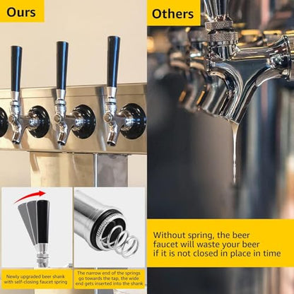 3'' Draft Beer Faucet Shank, 1/4'' Beer Line Barb Brewing No Leak No Drip No Stick Stainless Core Kegerator Tap Beer Shank Dispenser Self-Closing Spring Tap Brush Spanner Wrench Hose Clamp - size: 3"