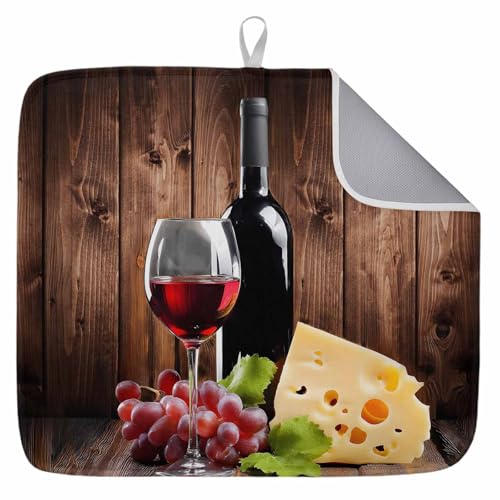 Farm Red Wine Grape Vintage Wood Board Dish Drying Mats for Kitchen Counter,Absorbent Microfiber Dish Drainer Rack Mat Cheese Fruit Wine Glass Drying Pad for Sinks,Utensils,Countertops,18x24in - size: 18x24inx1pcs