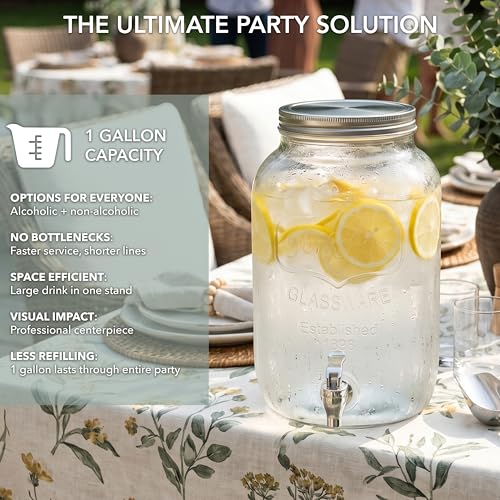 Circleware Sun Tea Mini Mason Jar Glass Beverage Dispenser with Metal Lid, Glassware For Water, Juice, Beer, Wine, Liquor, Kombucha Iced Punch & Best Cold Drinks, Classic Yorkshire 1 Gallon