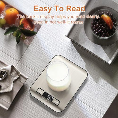 CROWNFUL Food Scale, 11 lb Digital Kitchen Scales with Built-in Coin Battery, Weight Ounces and Grams for Cooking and Baking, 6 Units with Tare Function, LCD Display, 304 Stainless Steel - size: Medium