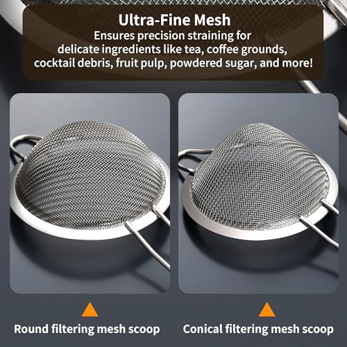 Luckyiren 2-Pack Stainless Steel Fine Mesh Strainer – 3.35 Inch Tea & Coffee Sieve with Handle for Food, Liquid, & Cocktail – Dishwasher Safe - size: 3.35 in + 3.35 in