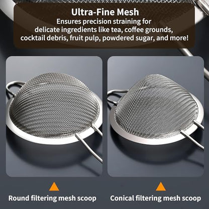 Luckyiren 2-Pack Stainless Steel Fine Mesh Strainer – 3.35 Inch Tea & Coffee Sieve with Handle for Food, Liquid, & Cocktail – Dishwasher Safe - size: 3.35 in + 3.35 in