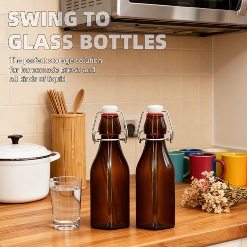 1Pc Amber Swing Top Brewing Bottles with Leak Proof Easy Caps, Glass Beer Bottle Flip Top Bottles For Kombucha, Kefir, Vanilla Extract, Beer (8.5oz Square)