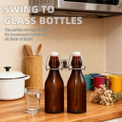 1Pc Amber Swing Top Brewing Bottles with Leak Proof Easy Caps, Glass Beer Bottle Flip Top Bottles For Kombucha, Kefir, Vanilla Extract, Beer (8.5oz Square)