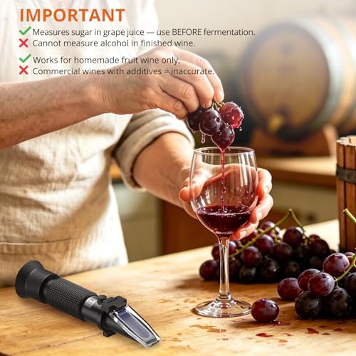 Proster Red Wine Refractometer Grape Wine Refractometer Wine Making Kit Brix Refractometer ATC Refractometers Brix Scale 0-40% Measures Sugar Content to Predict Alcohol Degree for Fruit Wine - color: Black