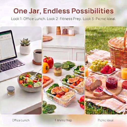 EONJOE 2 oz Glass Dressing Containers With Lids, Sauce Jars for Lunch, 6pk | Airtight ,BPA Free,Perfect for salad dressing sauce dip condiment to go lunch box Accessories , Dishwansher safe - size: 2oz