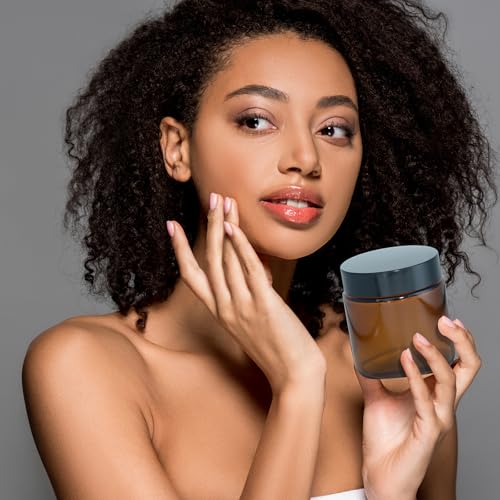 3 Pack 4 oz Amber Small Glass Jars with Airtight Lids, Lotion Containers, Cosmetic Containers, Little Travel Jars for Creams with Black Mini Spoon & Black Labels Included - color: Amber, size: 3