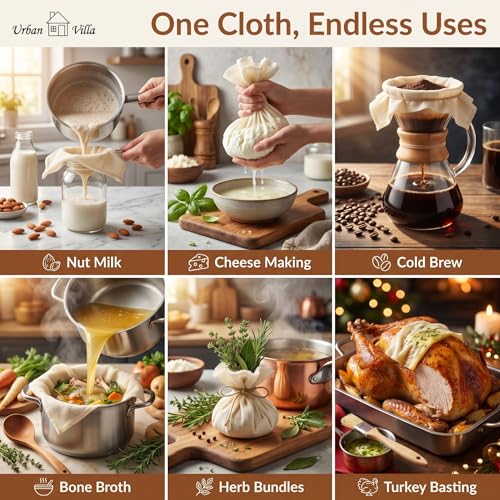 Urban Villa Grade 100 XL Cotton Cheese Cloth 36x36 Inch, Reusable with Finished Edges 100% Unbleached Cotton Cheese Cloth Fine Mesh Butter Muslin Cloth for Straining, Cheese Making, Cooking & Baking - color: Natural Beige, size: 36 x 36 inches / 1 piece