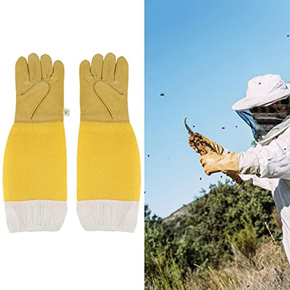 Beekeeping Gloves with Long Sleeves, Breathable Sheepskin Leather, Protective Beekeeper Equipment for Men and Women