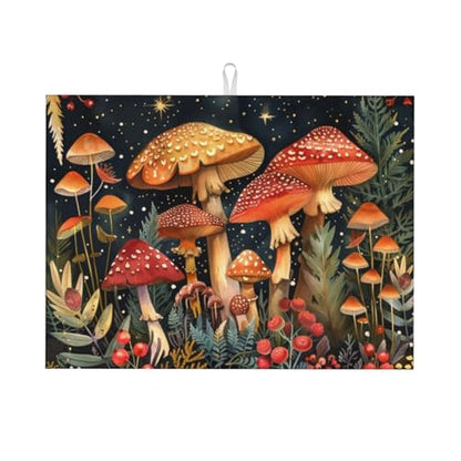 접시 건조 매트 버섯 숲 빈티지 주방 카운터용 흡수성 45.7 x 61cm(18 x 24인치) 극세사 접시 접시 유리 건조 배수 패드 양면 세탁 가능 - color: A0132, size: 18" x 24"