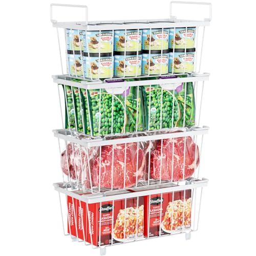 iSPECLE Freezer Organizer Bins - Storage Baskets for 5 to 7 Cu.Ft, 4 Pack | Easy Access Handles, Steel Wire Baskets, Vertical Storage for Frozen Food, Sorts Meat, Vegetables and Small Packages, Home - color: 4-Pack White (1 Column)