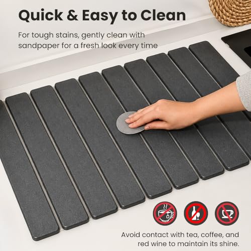 Stone Dish Drying Mat for Kitchen Counter, Large Quick Dry Diatomaceous Earth Stone Drying Mat, Foldable Water Absorbent Dish Drying Mat for Dishes, Cups, Bottles, Kitchen Sink & Countertop (Grey) - color: Gray