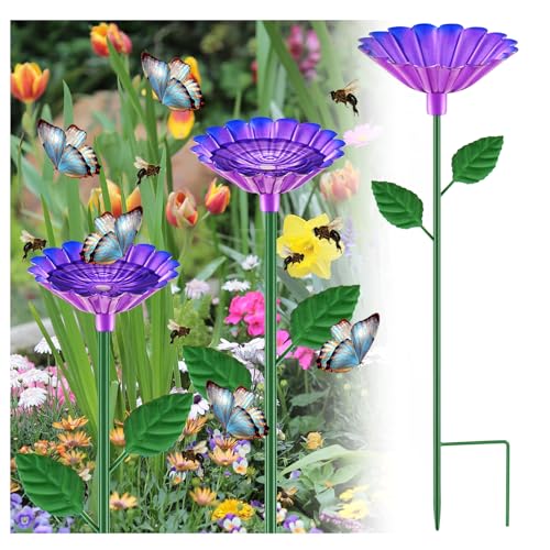 Tandefio Bee Bath Watering Station, 25 x 2.6 Inch, Metal Flower Bee Feeder for Garden, Colorful Butterfly Feeder & Outdoor Pollinator Station for Birds, Bees & Butterflies(1 Pcs,Purple) - color: Purple
