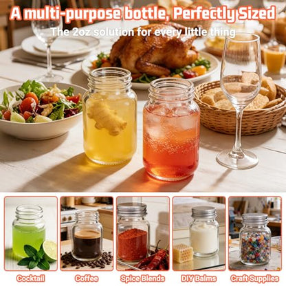 25 Pack 2 oz Mason Jars with Silver Lids, Small Glass Jars for Ginger Shots | Perfect Mini Jars for Spices, Honey, Jam, Jelly, Candy, Sauce, Salad Dressing, Candle, Wedding Favors and DIY Crafts - color: Clear-2oz-25
