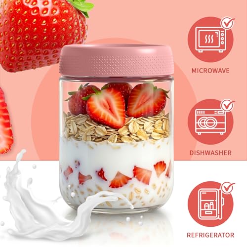 Mason Jars, 16oz Overnight Oats Containers with Lids, 6 Pack Wide Mouth Glass Mason Jars with Airtight Lids, Sugar Bowls, Overnight Oats Jars for Yogurt, Meal Prep, Chia Pudding - color: Mixed Color