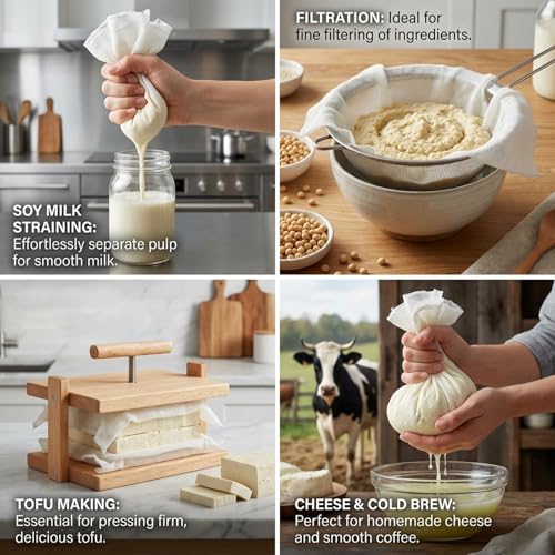 Grade 100 Cheesecloth for Straining,Unbleached Cotton Cheese Cloth | 20x20 Inch Pre-cut Reusable Hemmed Edge Ultra Fine Mesh, Washable Strainer for Greek Yogurt Nut Milk Juicing Cooking Baking