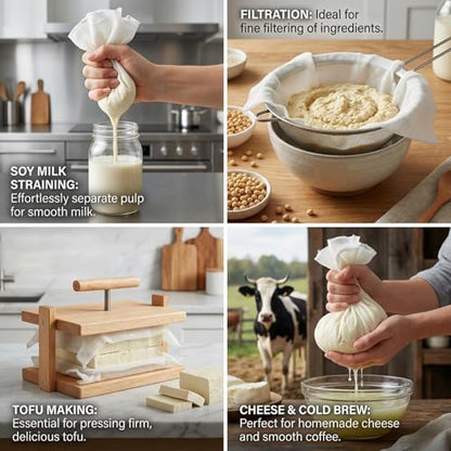Grade 100 Cheesecloth for Straining,Unbleached Cotton Cheese Cloth | 20x20 Inch Pre-cut Reusable Hemmed Edge Ultra Fine Mesh, Washable Strainer for Greek Yogurt Nut Milk Juicing Cooking Baking