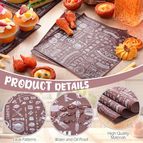 Outus 600 Pcs 12 x 12 Inch Deli Wax Paper Sheets Grease Resistant Tray Basket Liners Newsprint Paper Water and Grease Proof Sandwich Wrapping Square Hot Dog Wrappers for Food Baking (Coffee Color) - color: Coffee Color