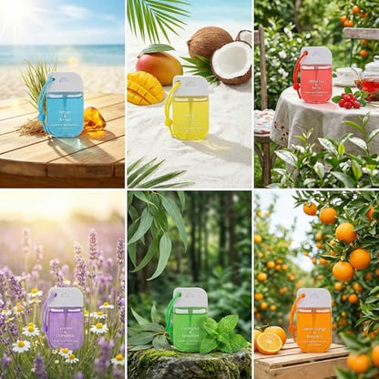Frienda 12 Pcs Hydrating Hand Sanitizer Spray Scented Pocket Power Mist Hand Sanitizer Travel Size with Keychain Moisturizing Sanitizing Cleans Hands for Women(Airy) - style: Airy