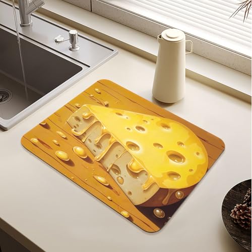 Cheese Pattern Dish Drying Mat 24"x20", Super Absorbent Kitchen Counter Mat, Dish Drying Pad for Sinks, Draining Racks, Countertops - size: 24x20 in