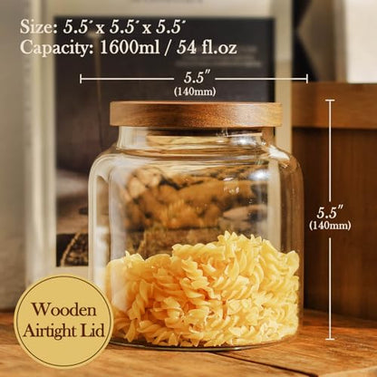 Labina Glass Storage Container Airtight Food Jars Kitchen Canister with Wood Lids, 54 Oz (1600ml) Wide Mouth Pantry Organization Glass Jar for Flour, Sugar, Cookie, Spagetti, Nuts and Candy - size: C1: 54 Oz 1 pcs
