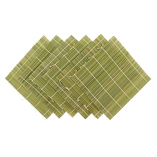 BambooMN 6x Green Bamboo Sushi Rolling Mat Set, Bulk Sushi Roller Mats 9.5", All Natural Bamboo - color: Green, size: 9 Inch x 9 Inch