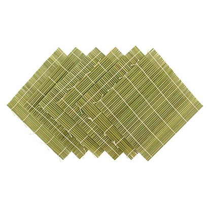 BambooMN 6x Green Bamboo Sushi Rolling Mat Set, Bulk Sushi Roller Mats 9.5", All Natural Bamboo - color: Green, size: 9 Inch x 9 Inch