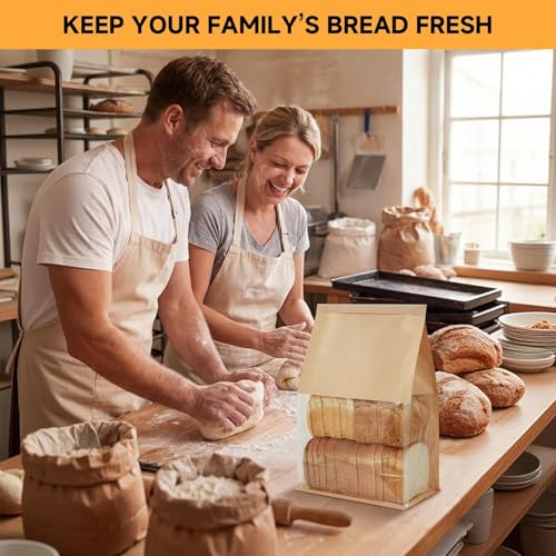Extra Large Bread Bags for Homemade, 50 Count, 50% Thicker Sourdough Paper With Ties, 15.7 * 10.2 * 5.1 in, Tin Tie Tab Lock Bakery Bags With Window and Sealing Stickers for Storage Packaging Gifting - color: Print