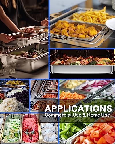 WantJoin Steam Table Hotel Pans with Lid 1/2 Half Size 6 Inch Deep 3 Pack, Stainless Steel Metal Tray Sets Food Storage Container, Commercial Restaurant Buffet Chafing Dishes Warmer Catering Supplies - color: 6" Deep 3 Pack, size: 1/2 Size