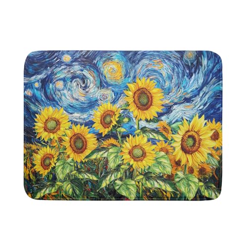 Sunflower Dish Drying Mat for Kitchen Counter 24x18 Inch Starry Night Drying Mat with Absorbent Reversible Microfiber Farmhouse Floral Dish Drainer Mats Rack Pad for Coffee Countertop Protector - color: Blue Yellow, size: 24" x 18"