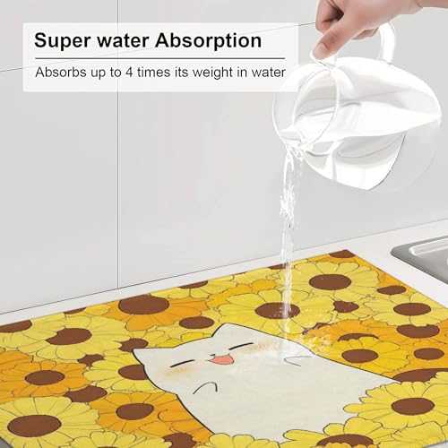 Cute Cat Dish Drying Mat for Kitchen Counter Microfiber Super Absorbent Non-Slip Dish Drying Pad for Countertops Dishes Utensils Stylish Quick-Dry Machine Washable 18x24 Inch - color: Cute Cat