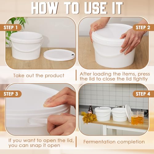 Hushee 6 Pcs 1 Gallon Round Fermentation Bucket Fermenting Bucket with Lid Fermenting Food Grade Home Brewing Wine Fermenter for Beer Wine Mead Cider Fermented Beverage