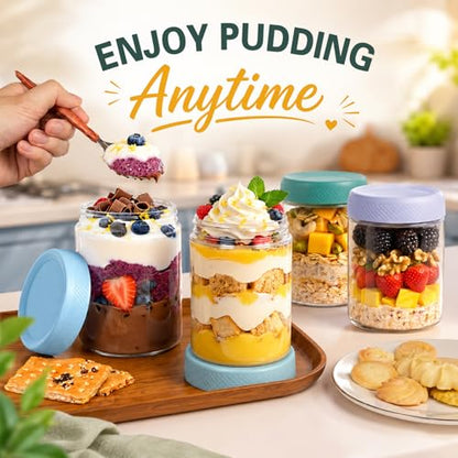 6 Pack Overnight Oats Containers with Lids, Mason Jars 16 oz with Lids, Yogurt Containers for Meal, Wide Mouth Glass Storage Jars for Pudding, Snack, Prep, Oatmeal, Sugar, Food, Chia, Seed - color: Mint Breeze