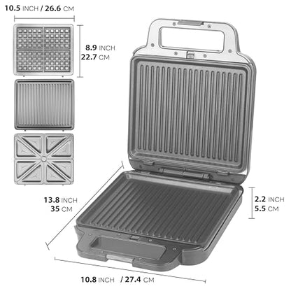 FineMade Panini Grill Press Breakfast Sandwich Maker 3 in 1, Electric Griddle Panini Press, Grilled Cheese Maker, Sandwichera Electrica, Belgian Waffle Maker with Removable Plates - style: Panini Grill Press Maker