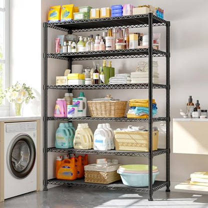 REIBII 75" H Metal Shelving 6 Tier Storage Shelf Adjustable Kitchen Shelf Wire Shelving Unit Detachable Storage Rack for Kitchen Laundry Living Room Commercial Heavy Duty Metal Shelf 75" X35" X14" - size: 【6 Tier】75"H X 35"W X 14"D