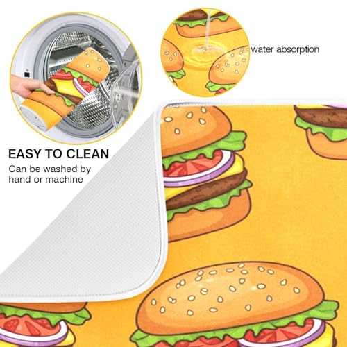 Cheeseburger Tomato Yellow Dish Drying Mat Kitchen Dish Drying Pad Absorbent Microfiber Dish Drainer Mat for Coffee Bar Sinks Draining Racks 16x18 Inch - size: 16x18in