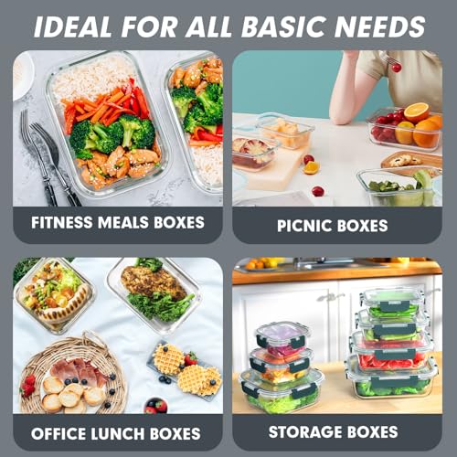 VERONES 30 Pieces Glass Meal Prep Containers Set, Stackable Glass Food Storage Containers with Lids-Airtight Lunch Containers，for Microwave, Oven, Freezer & Dishwasher,Grey - color: Grey-30
