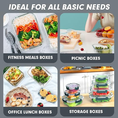 VERONES 30 Pieces Glass Meal Prep Containers Set, Stackable Glass Food Storage Containers with Lids-Airtight Lunch Containers，for Microwave, Oven, Freezer & Dishwasher,Grey - color: Grey-30
